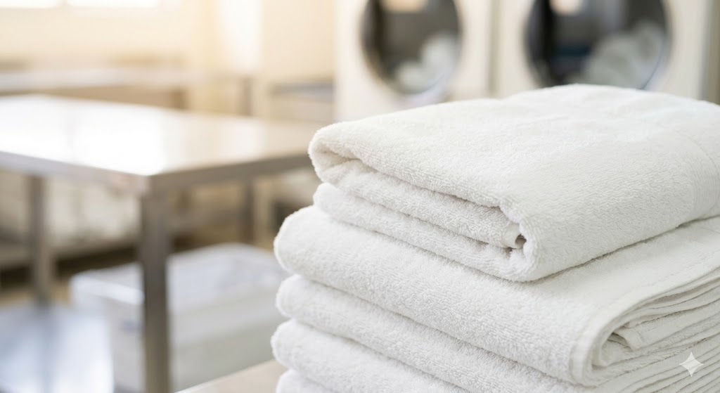 Clean folded towels for commercial laundry service